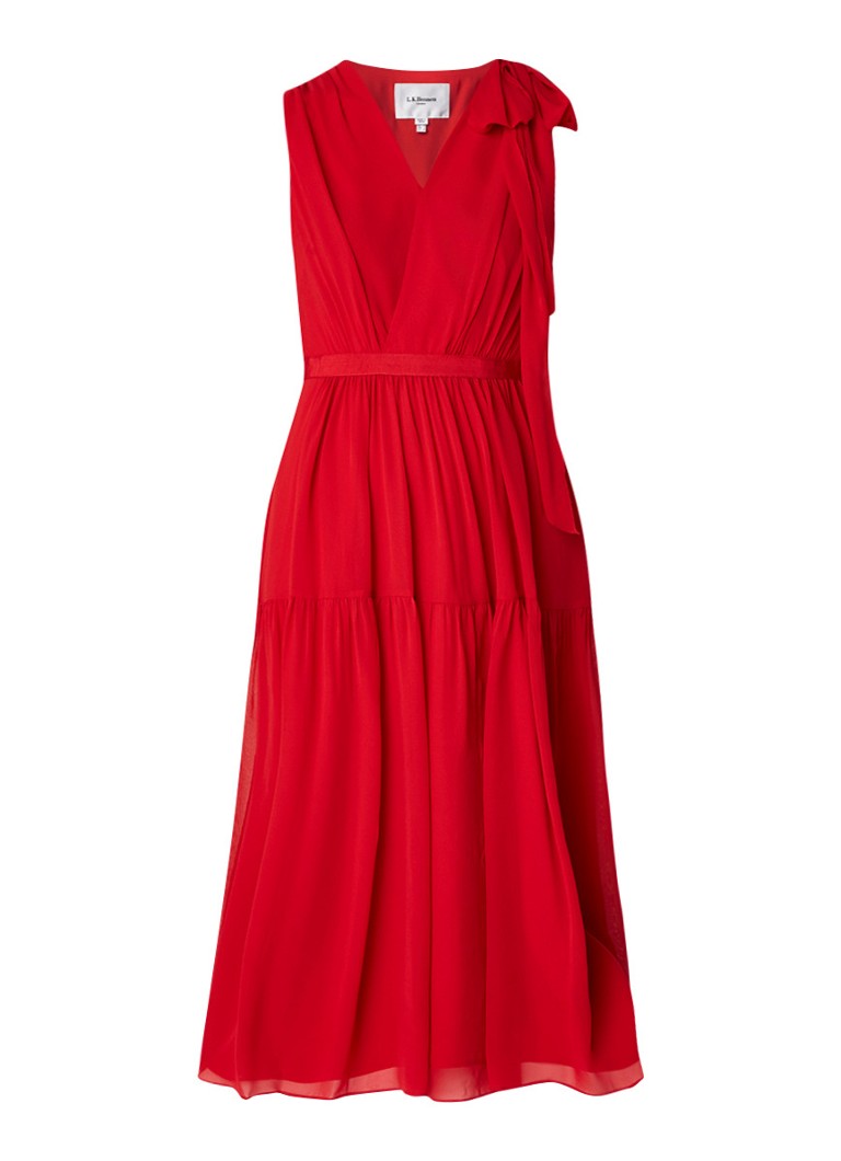 L.K.Bennett Abigail mouwloze midi-jurk van zijde met plissÃ© rood
