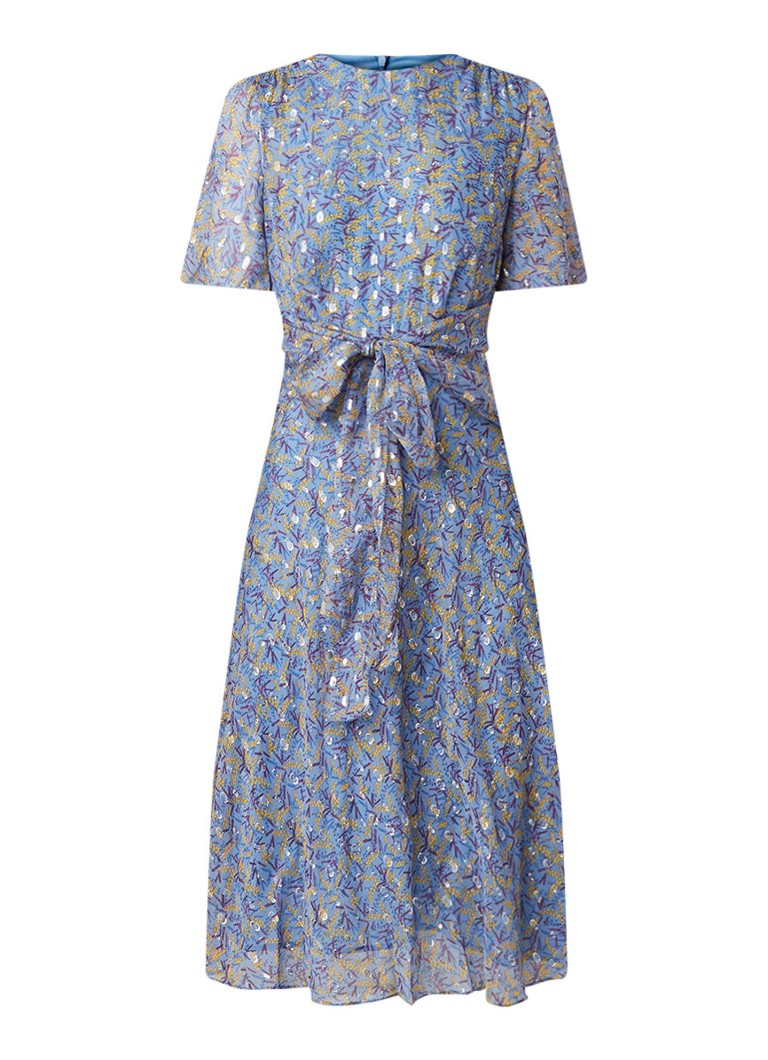 L.K.Bennett Eve A-lijn jurk van zijde met lurex en volantmouw staalblauw