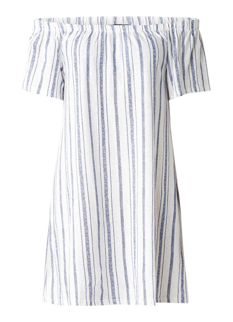 Topshop Off shoulder jurk in katoenblend met streepdessin blauw