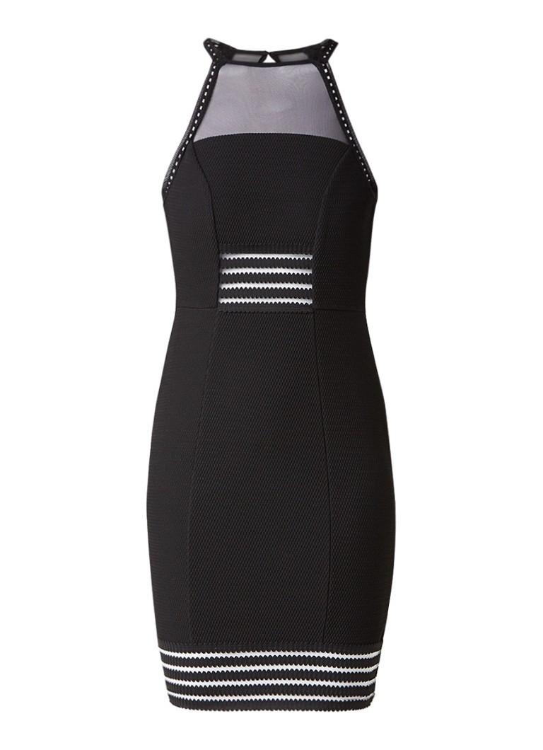 Topshop Bodycon jurk met textuur en inzet van mesh zwart