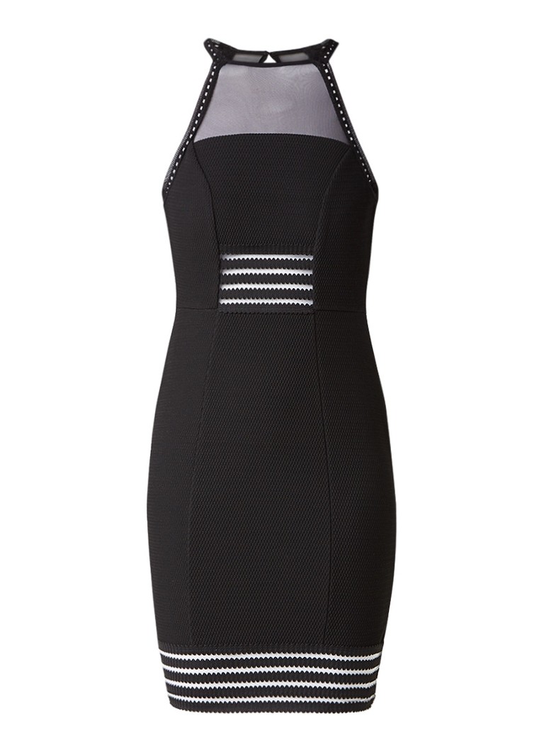 Topshop Bodycon jurk met textuur en inzet van mesh zwart