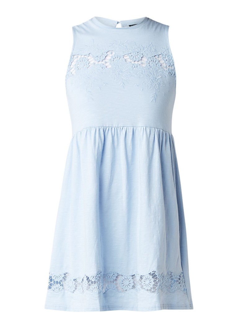 Topshop Mouwloze babydoll van katoen met broderie lichtblauw