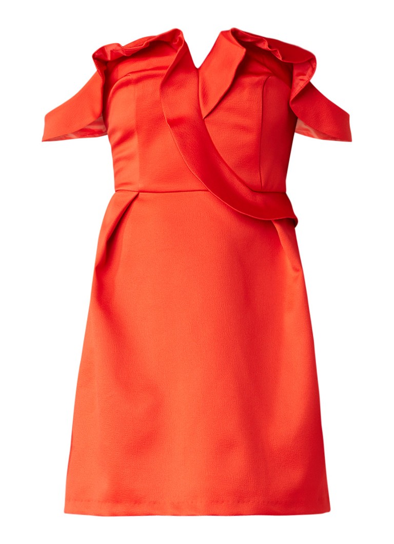 Topshop Off shoulder jurk met glanzende finish en volant rood
