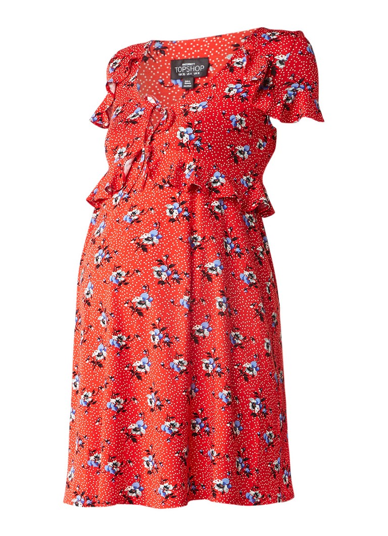 Topshop Zwangerschapsjurk van jersey met stippen- en bloemendessin rood