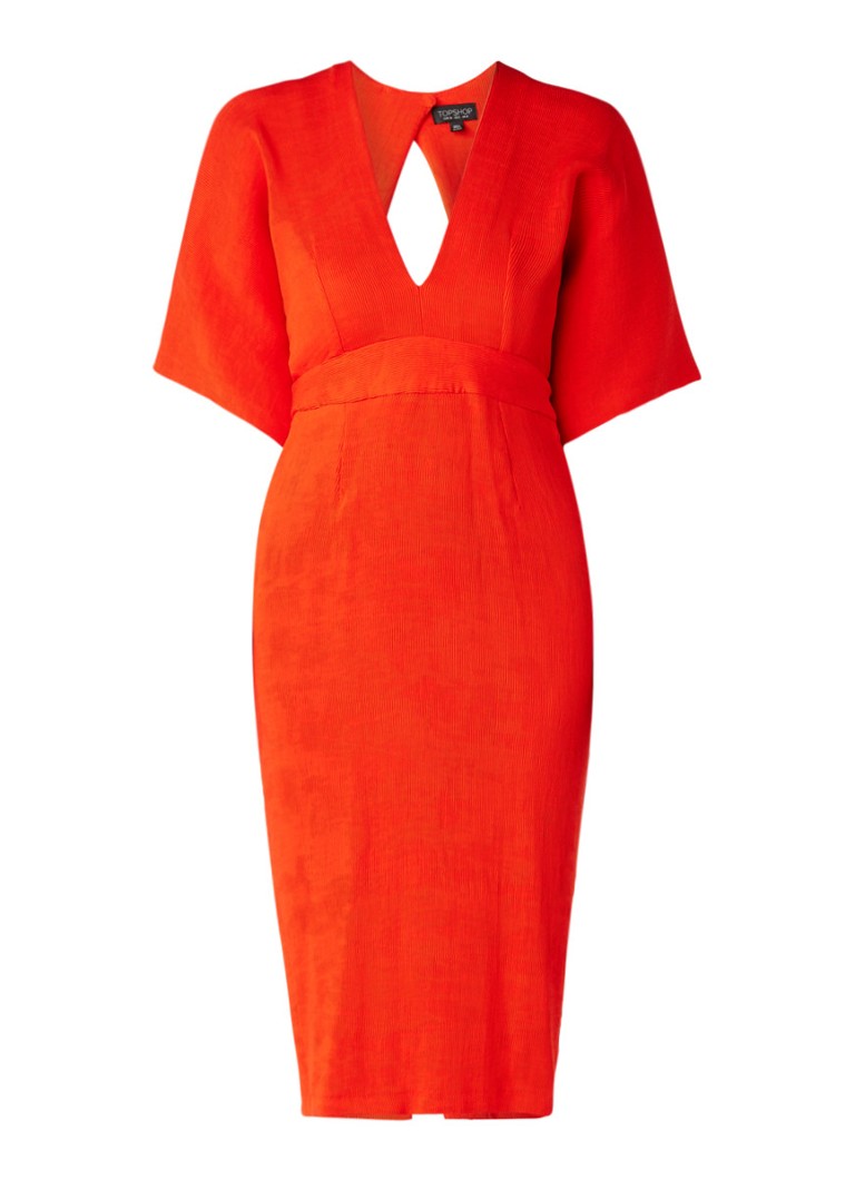 Topshop Midi-jurk met ribstructuur en rugdecolletÃ© rood