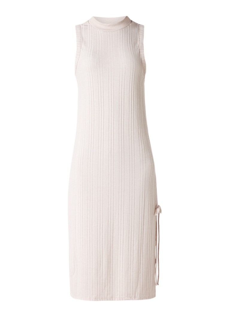 Topshop Ribgebreide midi-jurk met zijsplit oudroze