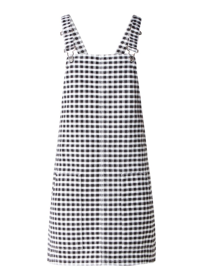 Topshop Gingham tuinjurk van denim met ruitdessin zwart