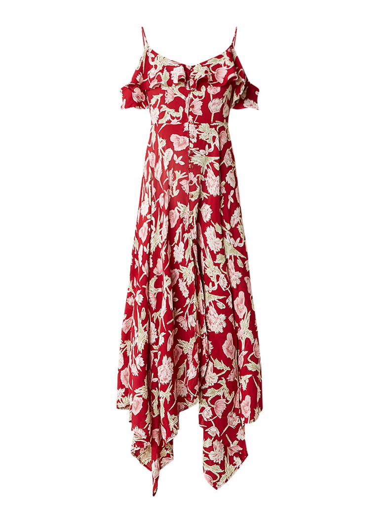 Topshop CrÃªpe cold shoulder maxi jurk met bloemdessin rood