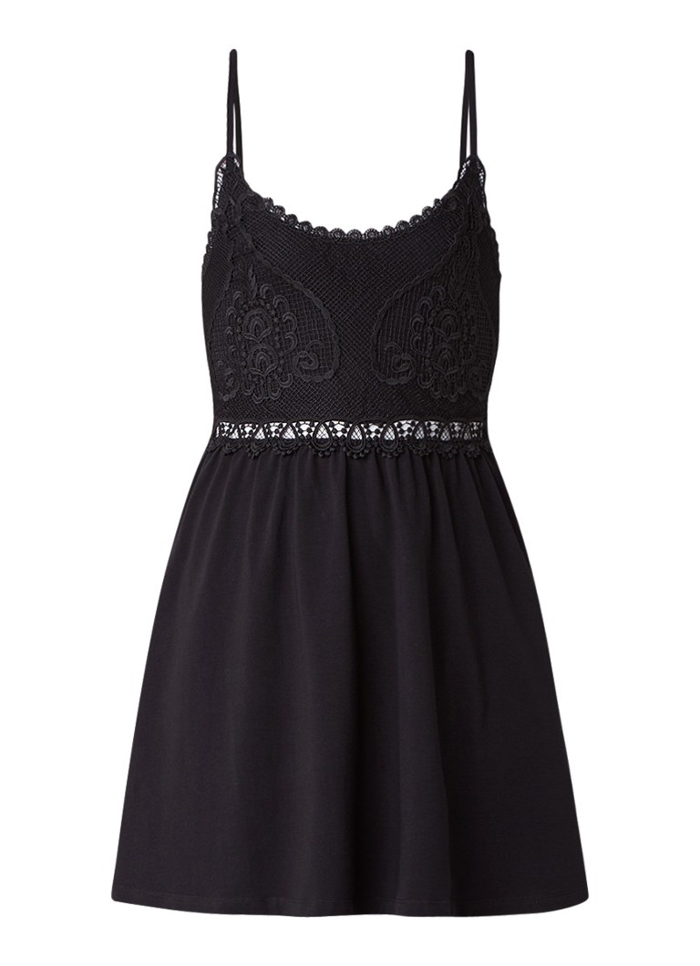 Topshop Jersey babydoll met kanten overlay zwart