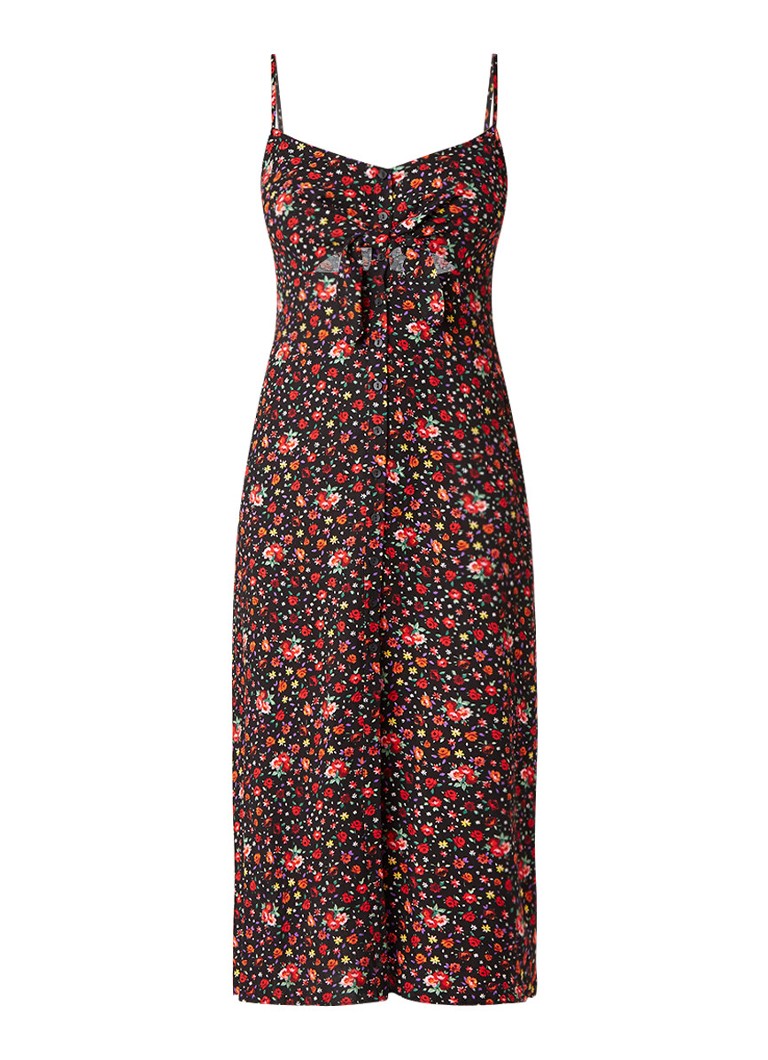 Topshop Molly doorknoopjurk met gebloemd dessin zwart