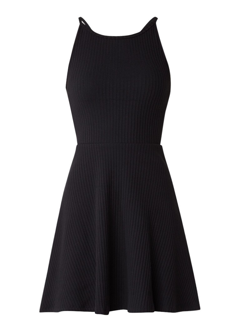 Topshop Ribgebreide mini-jurk met cut-out detail zwart