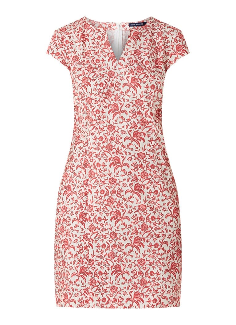 River Woods Midi-jurk met bloemendessin en V-hals rood
