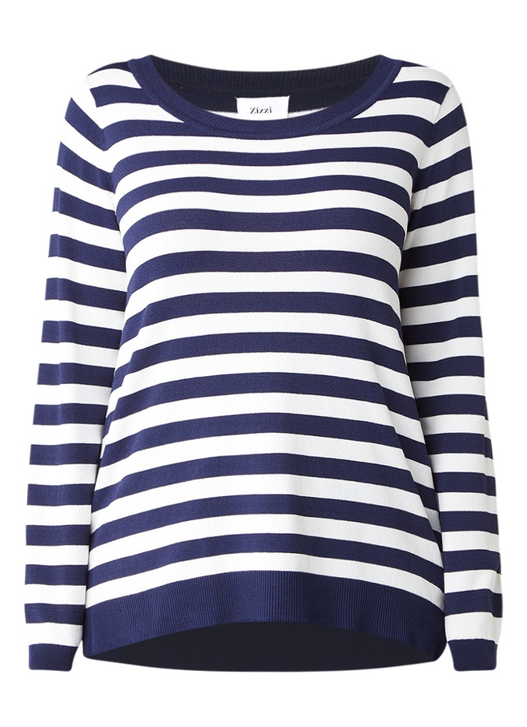 Zizzi Pullover met streepdessin blauw