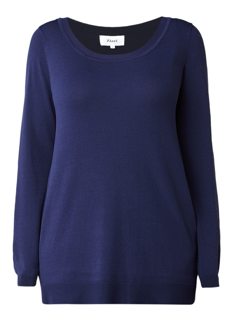 Zizzi Fijngebreide pullover met ronde hals blauw