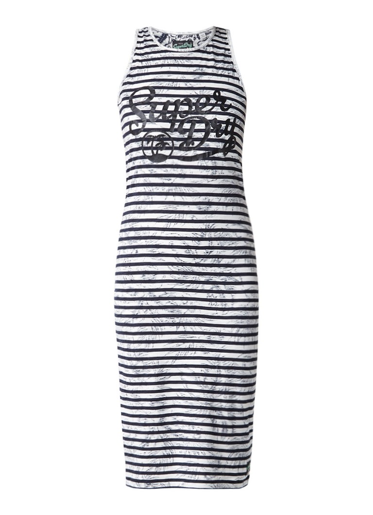 Superdry Lagoon midi-jurk met streepdessin en logoprint donkerblauw