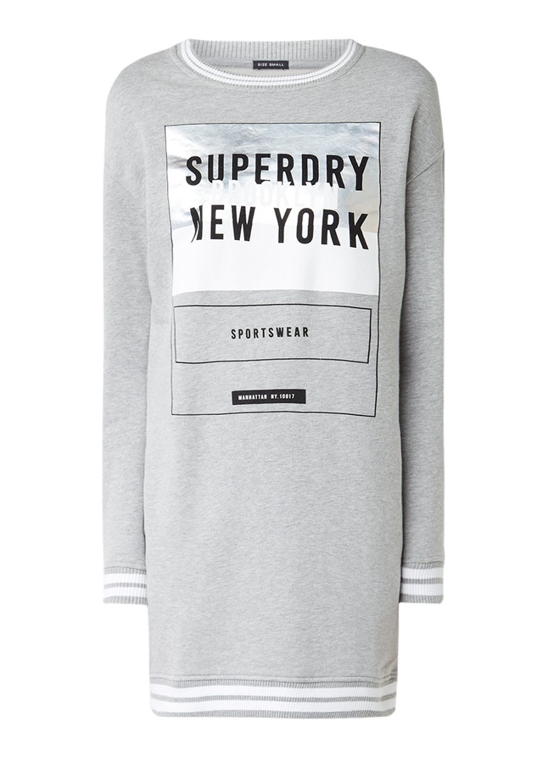 Superdry Sweaterjurk met logoprint en ribgebreide boorden grijsmele