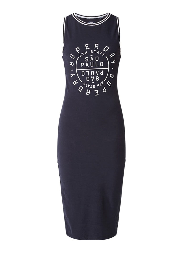 Superdry Mouwloze jersey jurk met print en soft finish donkerblauw