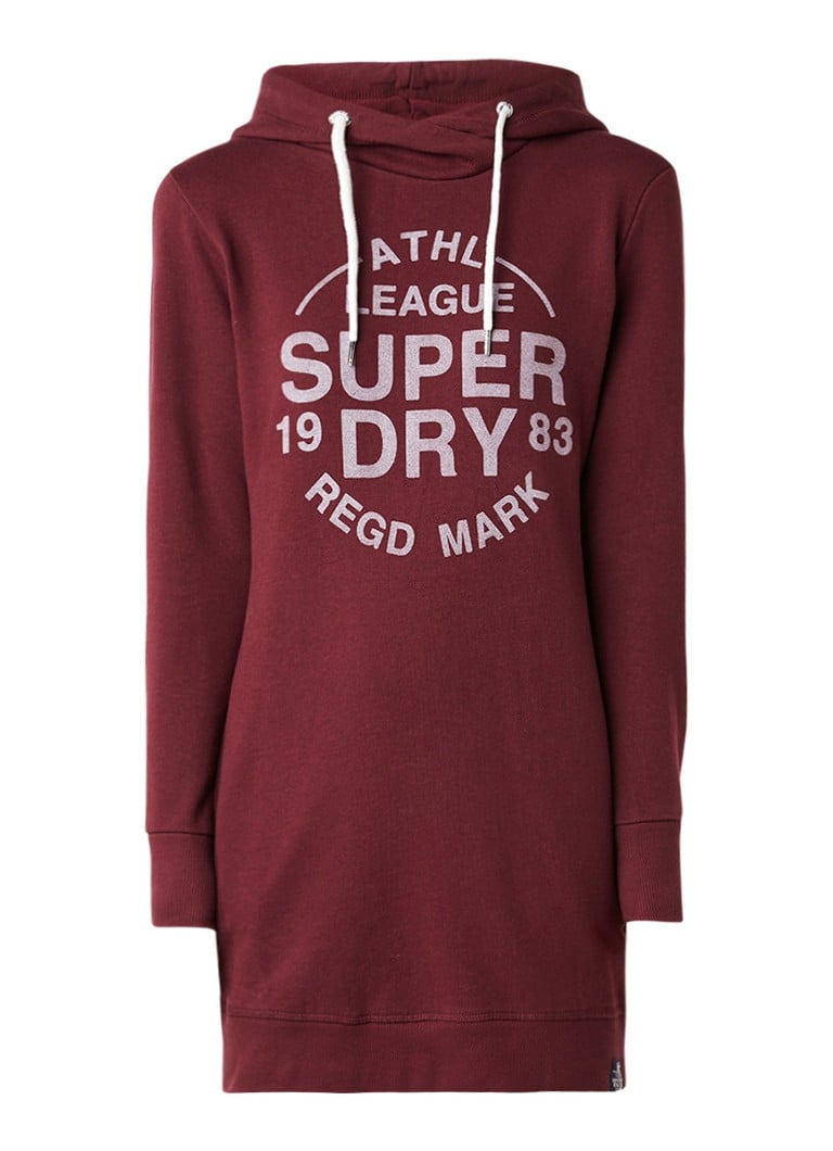 Superdry Sweaterjurk met capuchon en logoprint bordeauxrood
