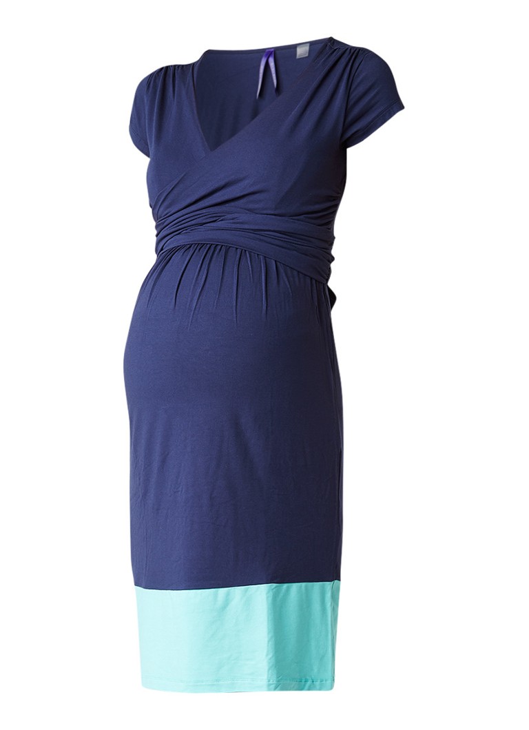 Seraphine Enja voedingsjurk met colour block donkerblauw