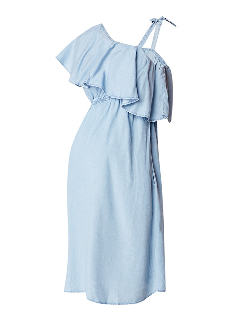 Mama Licious Nesli A-lijn jurk met asymmetrische halslijn en volant indigo