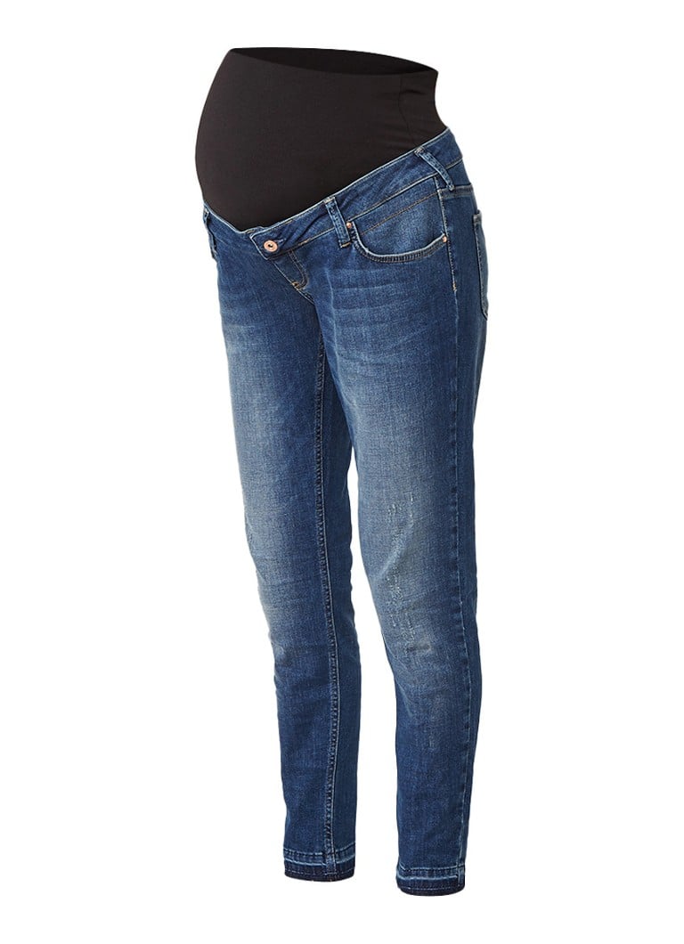 Queen Mum Slim fit zwangerschapsjeans met destroyed details blauw