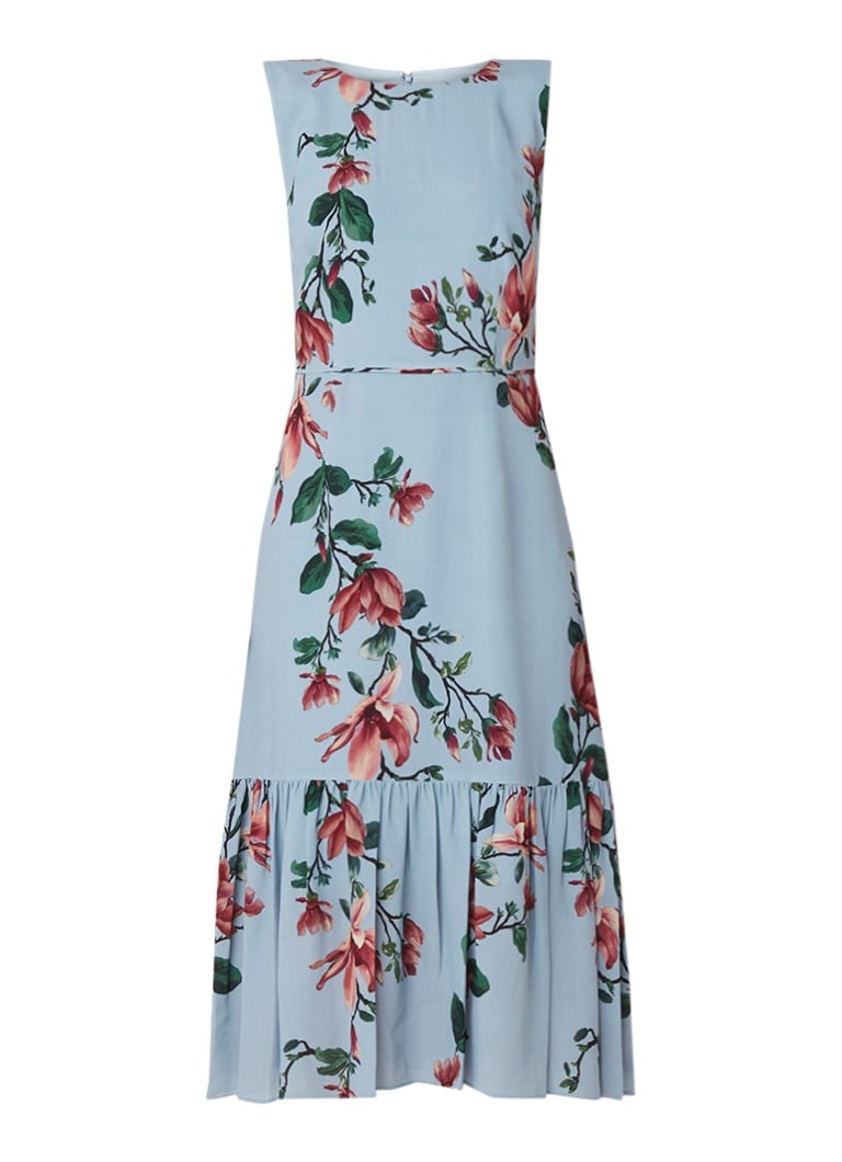 Hobbs Hallie midi-jurk met bloemendessin en volant blauwgrijs