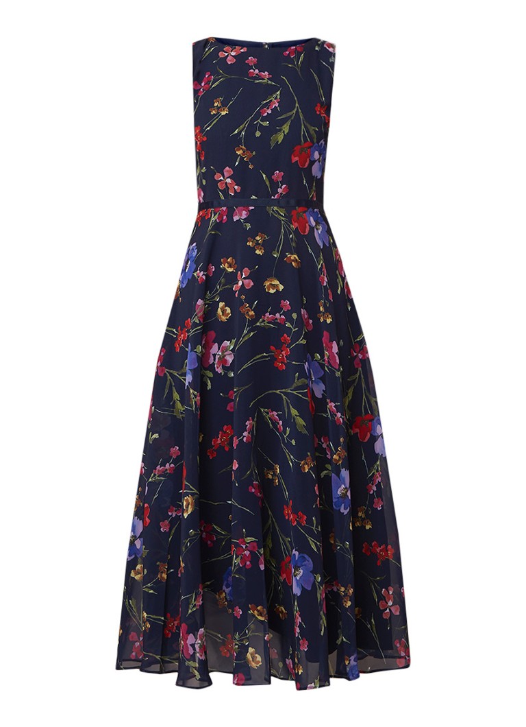 Hobbs Carly mouwloze maxi-jurk met bloemendessin donkerblauw