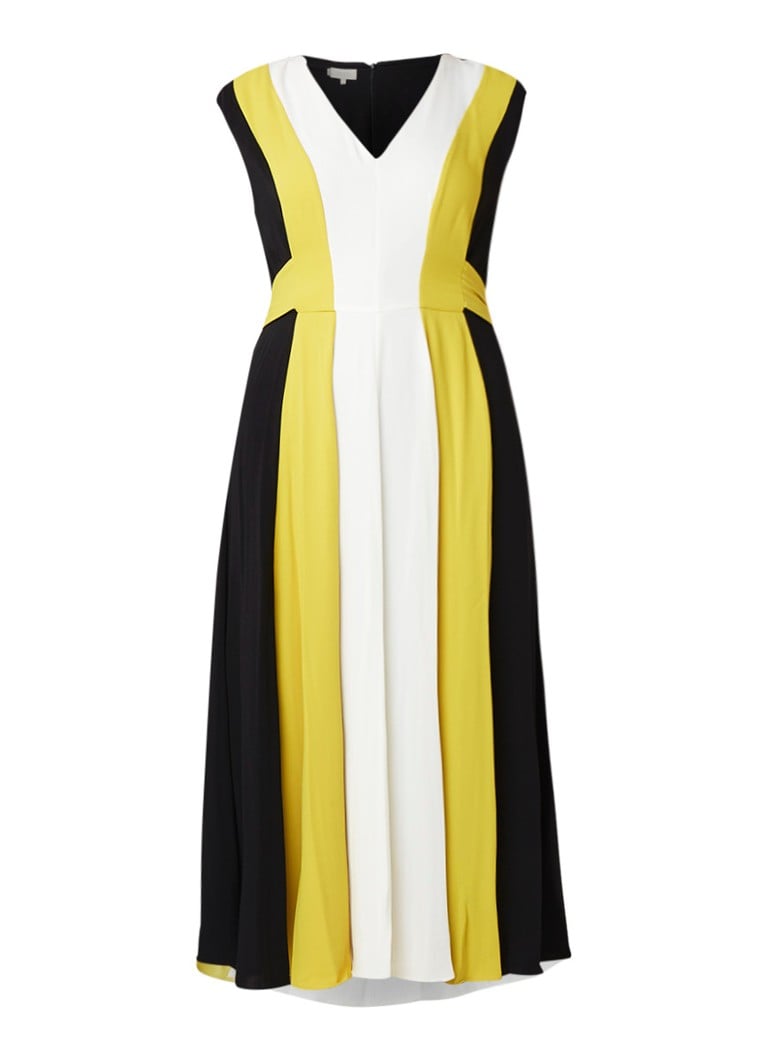 Hobbs Bailly midi-jurk met plissÃ© en colour blocking mosterd