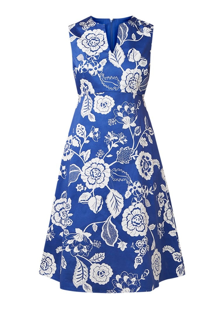 Hobbs Lauren mouwloze midi-jurk met bloemendessin royalblauw