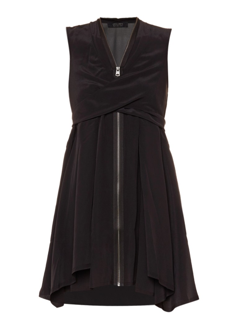 AllSaints Jayda mouwloze jurk van zijde met ritssluiting zwart