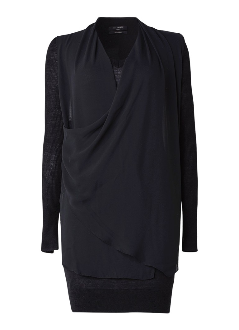 AllSaints Trui-jurk met semi-transparante asymmetrische overlay zwart
