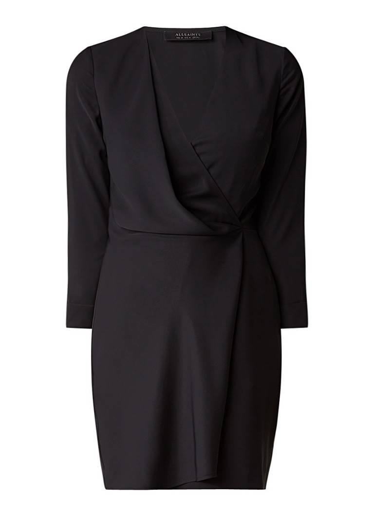 AllSaints Rila jurk van satijn met overslag zwart