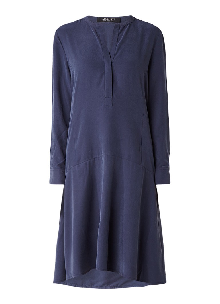 AllSaints Tiami tuniekjurk met klokkende rok donkerblauw