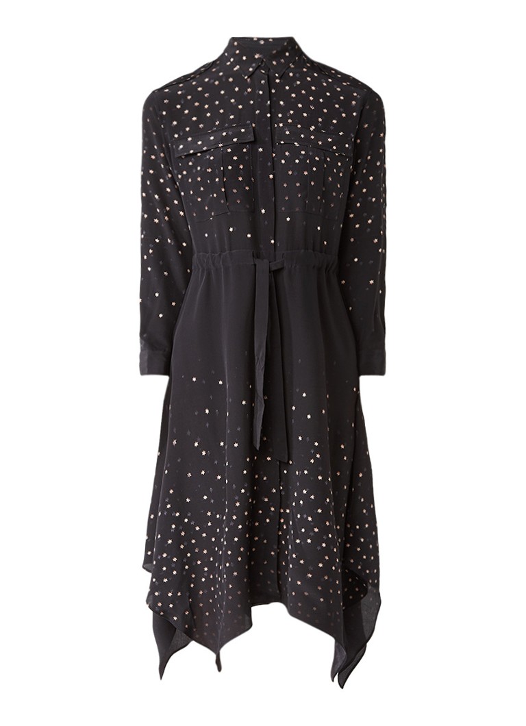 AllSaints Milena Estrela blousejurk van zijde met sterrendessin zwart