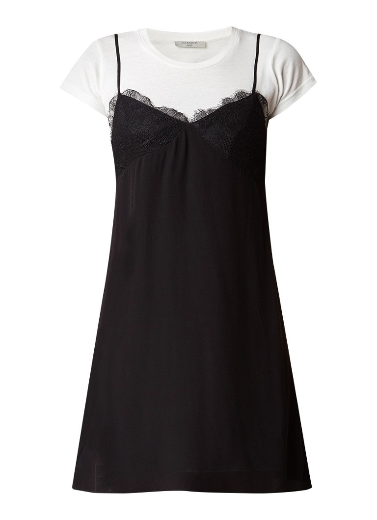 AllSaints Ives korte jurk met kant en los T-shirt zwart