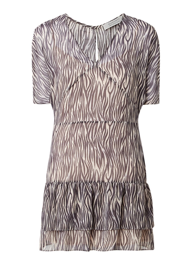 AllSaints Marley semi-transparante A-lijn jurk met zebradessin naturel