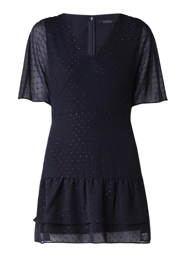 AllSaints Marley Shimmer mini-jurk van chiffon met lurex dessin donkerblauw