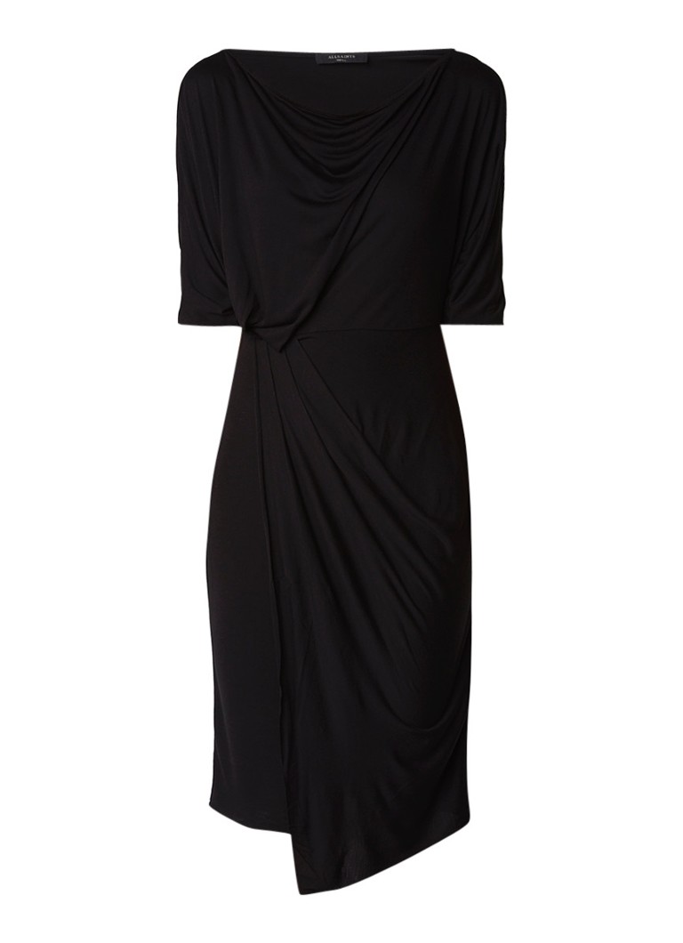 AllSaints Sina cold shoulder midi-jurk met drapering zwart