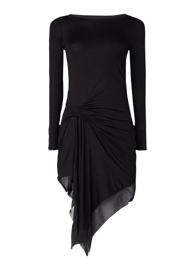 AllSaints Riviera Miro asymmetrische midi-jurk met plooidetails en inzet zwart