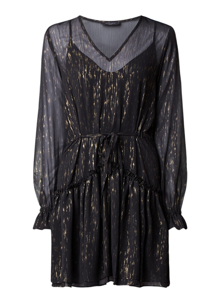 AllSaints Alia A-lijn jurk met glanzende finish zwart