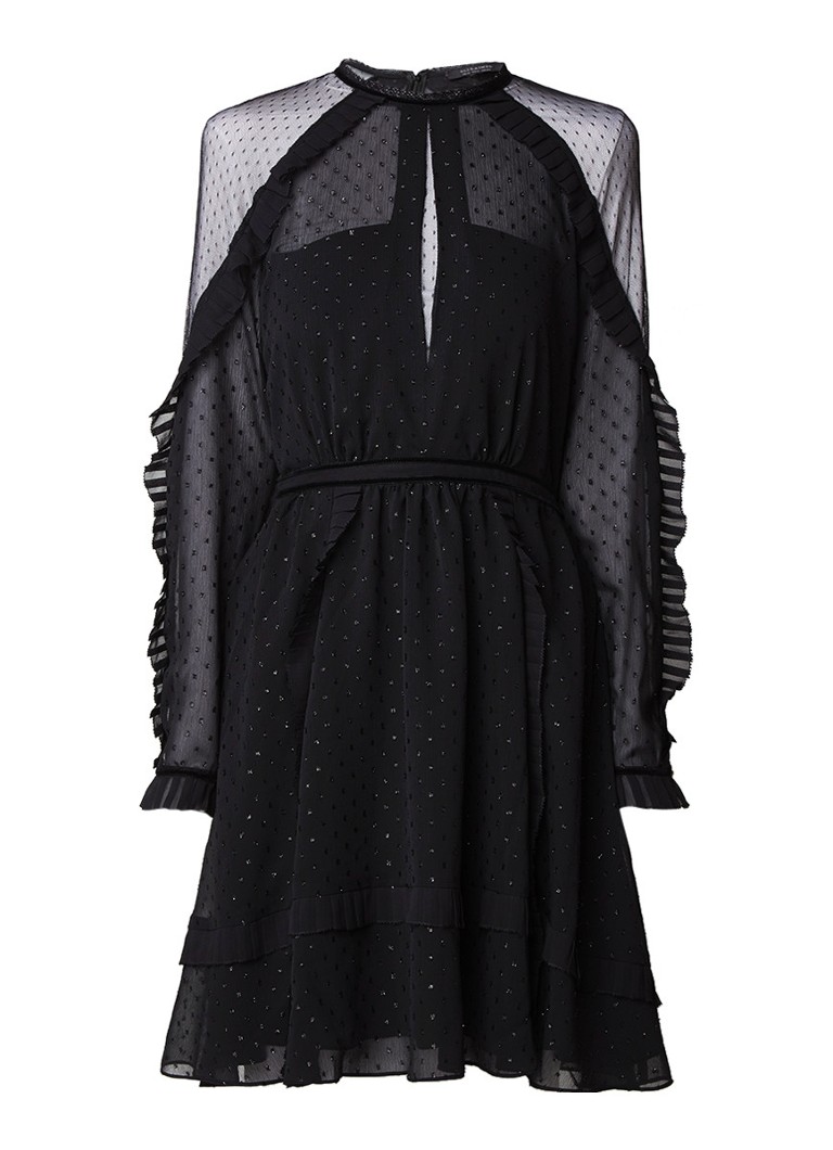 AllSaints Ivy A-lijn jurk met ruches detail en lurexdessin zwart