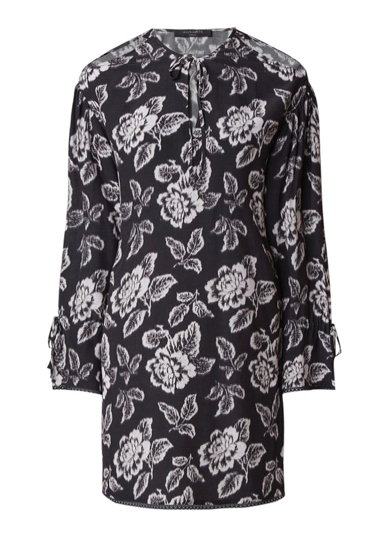 AllSaints Aster Kasuri cold-shoulder jurk met print zwart