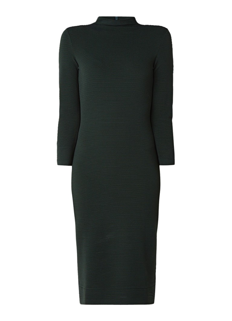 Vanilia Midi-jurk met ingeweven structuur en stretch donkergroen