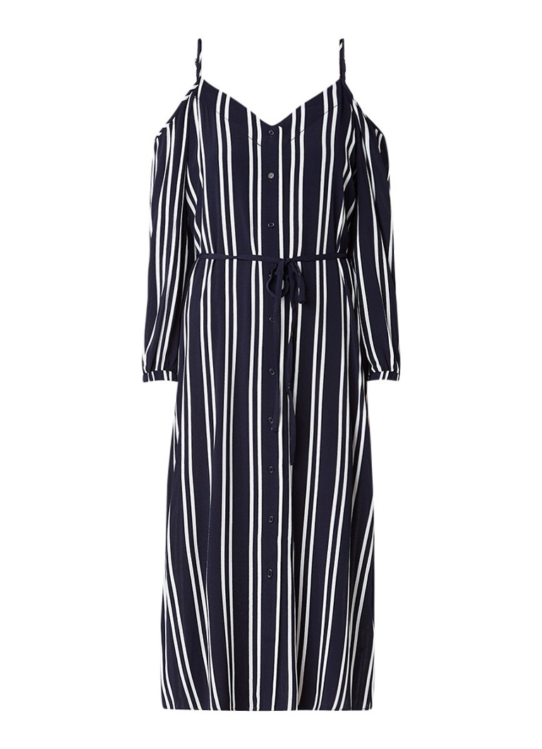 Warehouse Cold shoulder midi-jurk met streepdessin donkerblauw