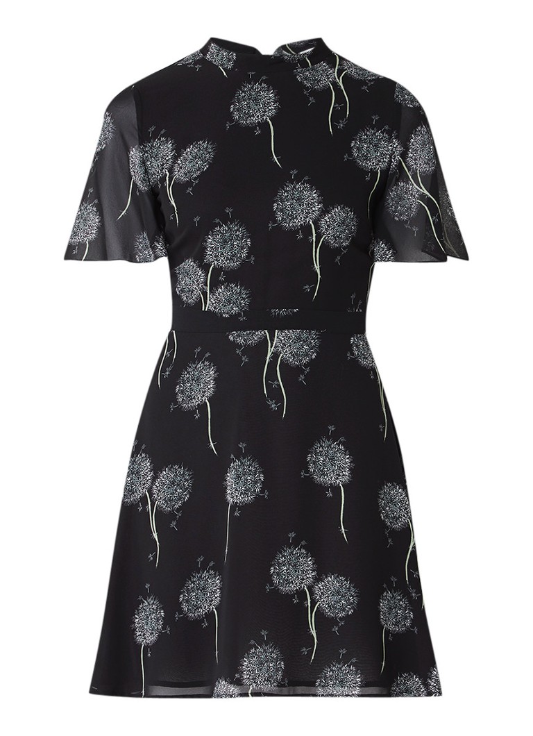 Warehouse Semi-transparante A-lijn jurk met bloemdessin zwart