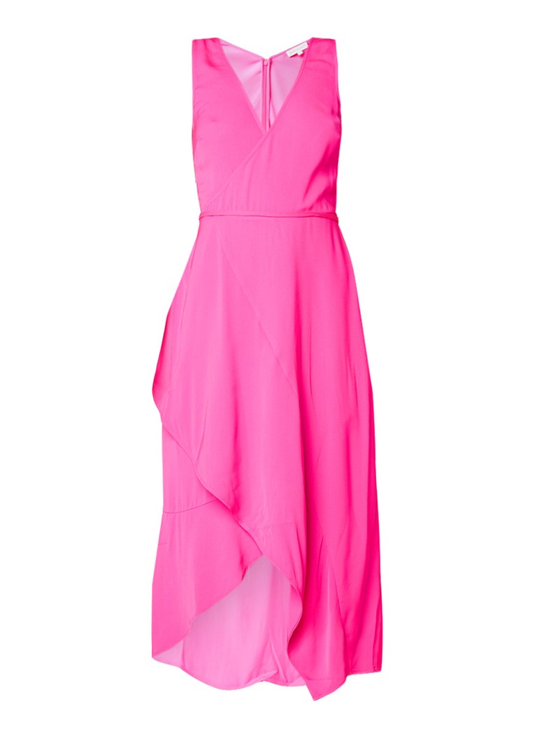 Warehouse Asymmetrische midi-jurk met overslag neonroze