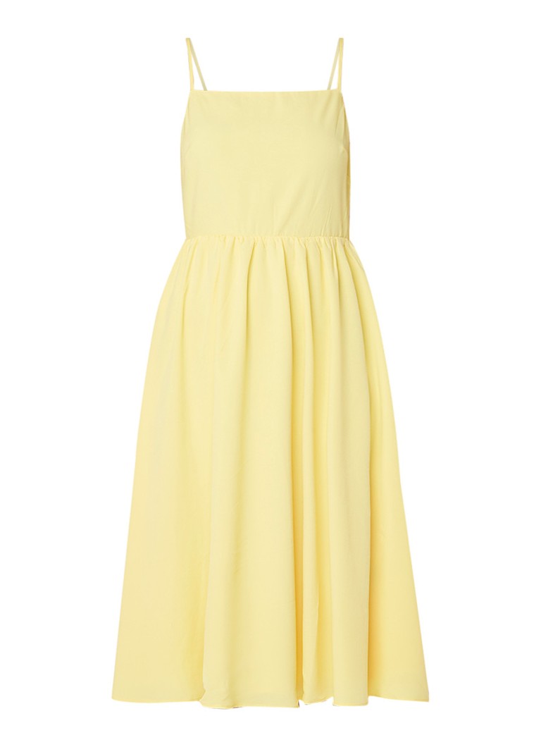 Warehouse Mouwloze A-lijn jurk met smockdetail geel