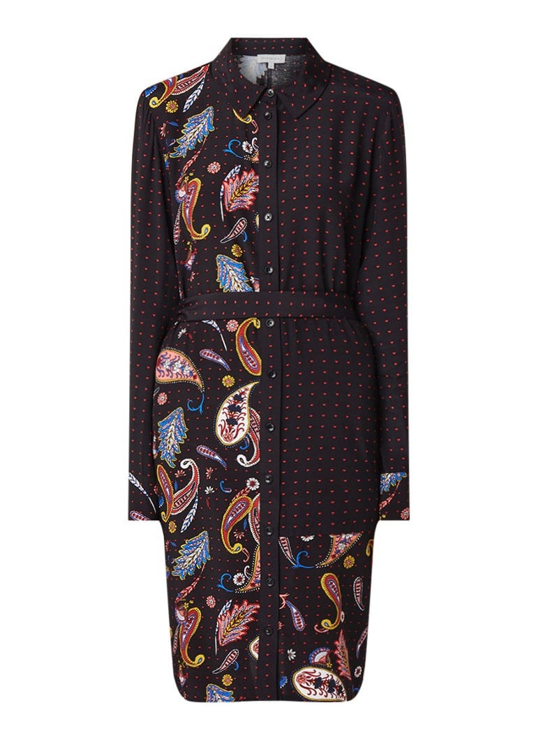 Warehouse Blousejurk met paisley print en strikceintuur zwart