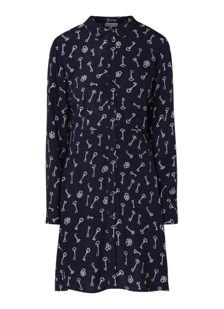 Warehouse Key blouse-jurk met sleutel dessin donkerblauw