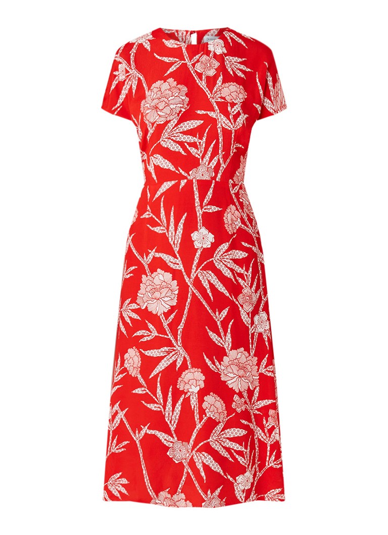 Warehouse Maxi-jurk met bloemendessin en rugdecolletÃ© vuurrood